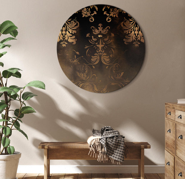 Round Canvas Print - Baroque Ornaments in Patinated Gold and Browns: Retro Motif