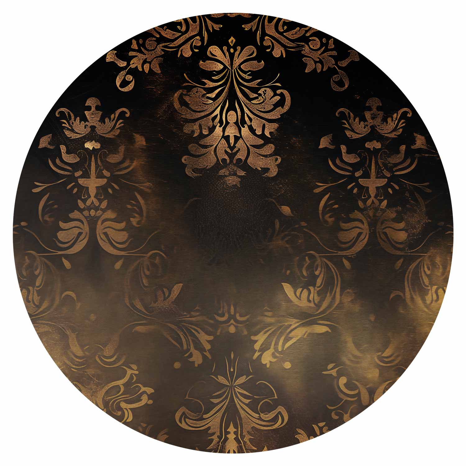 Round Wall Mural - Dark Baroque Patterns With Gold Accents