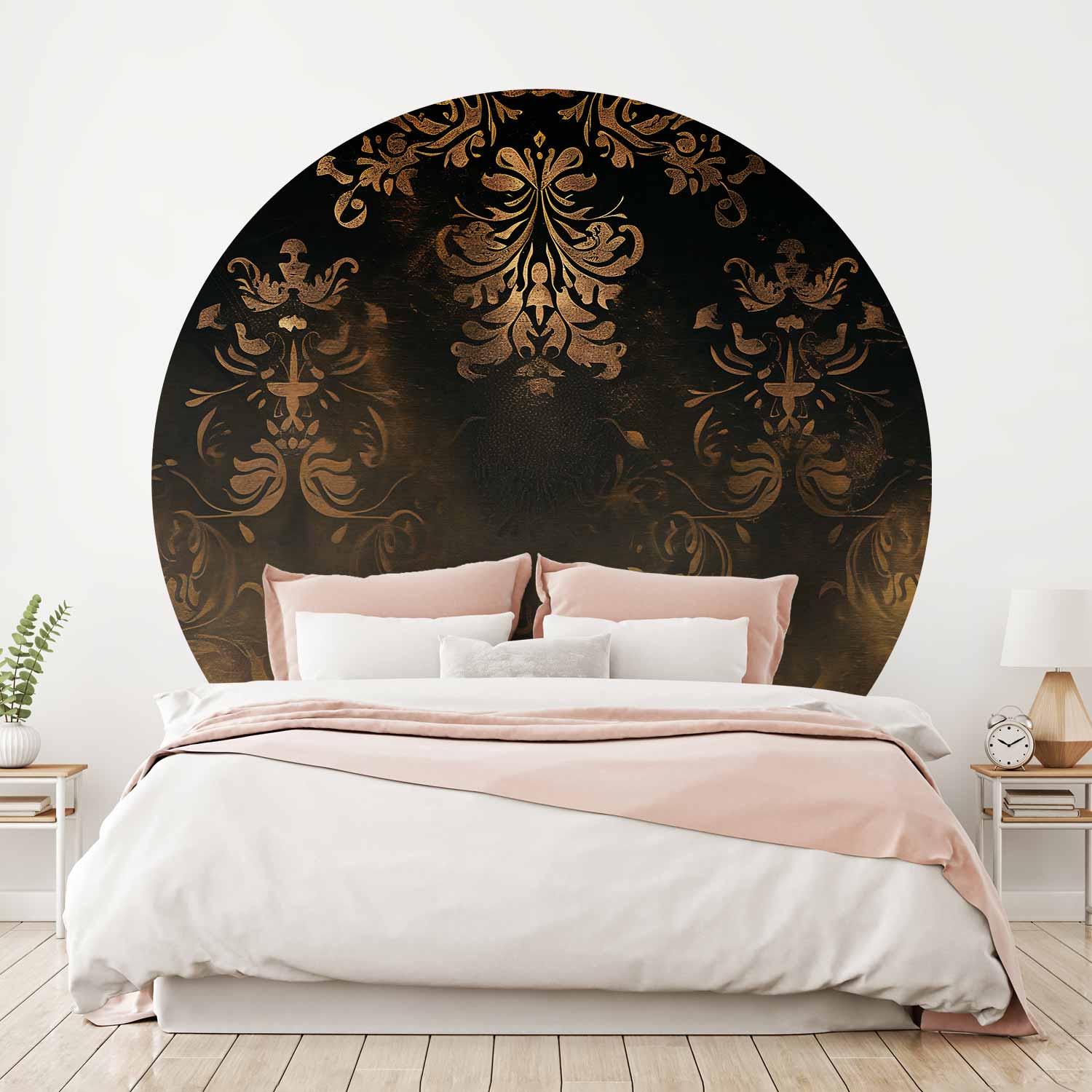 Round Wall Mural - Dark Baroque Patterns With Gold Accents