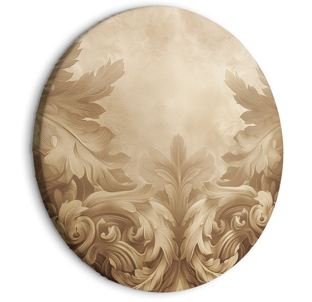 Round Canvas Print - Carved Baroque Ornaments Rich Composition in Sepia Colors
