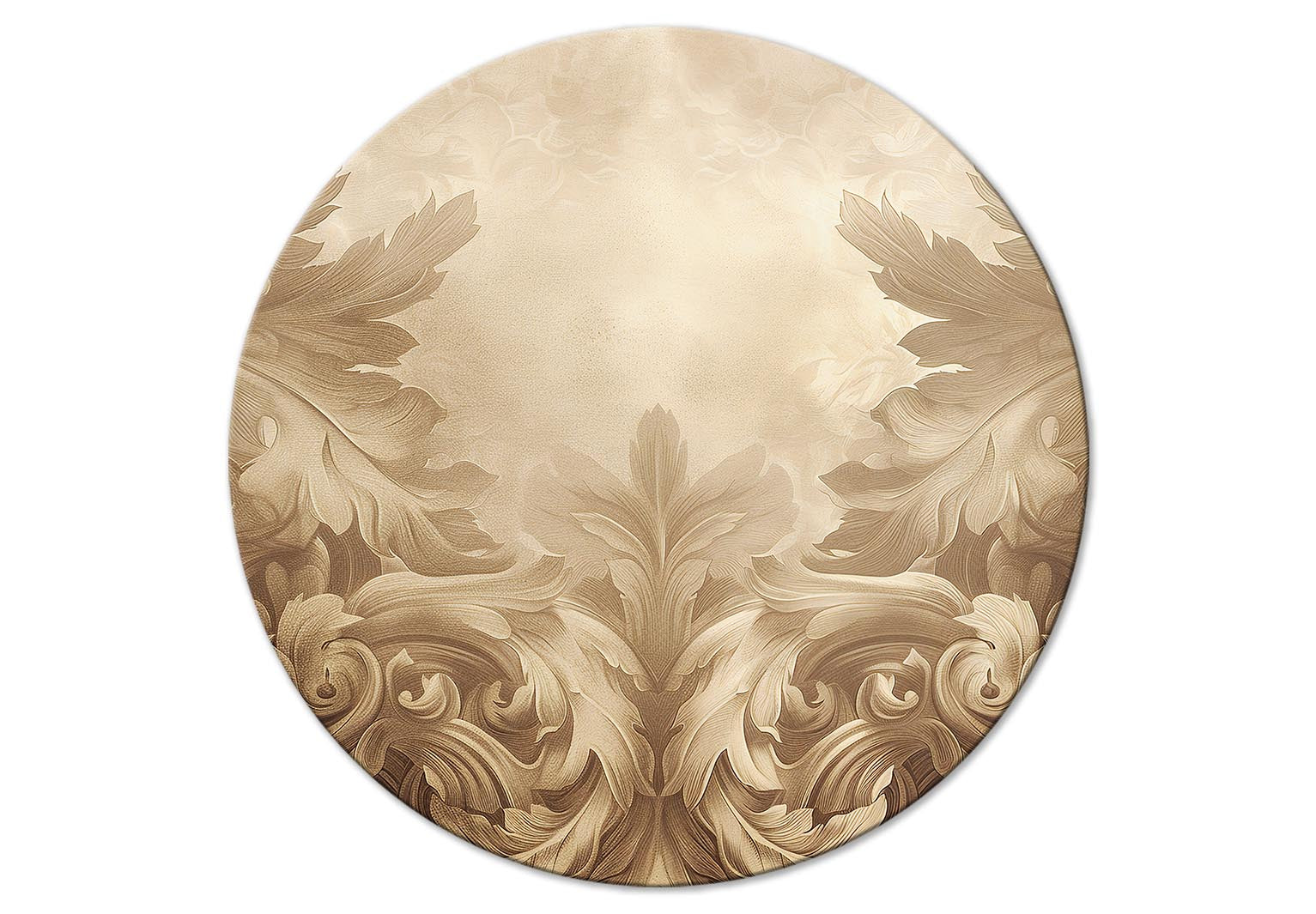 Round Canvas Print - Carved Baroque Ornaments Rich Composition in Sepia Colors