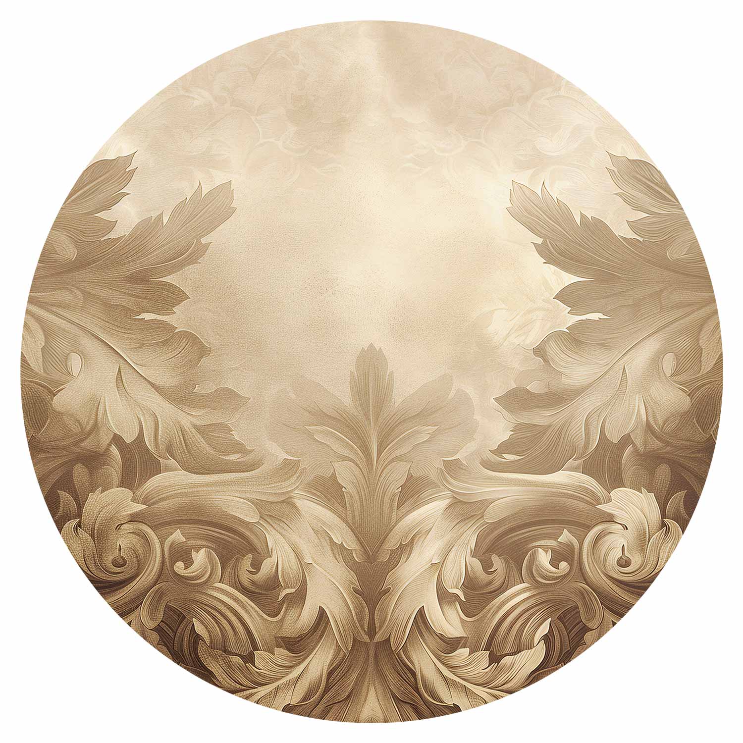 Round Wall Mural - Carved Ornaments In Shades Of Sepia