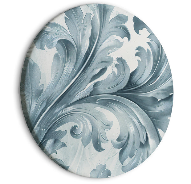 Round Canvas Print - Stone Baroque Ornaments in Light Shades of Gray-Blue