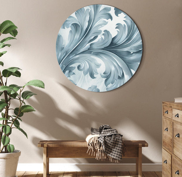 Round Canvas Print - Stone Baroque Ornaments in Light Shades of Gray-Blue