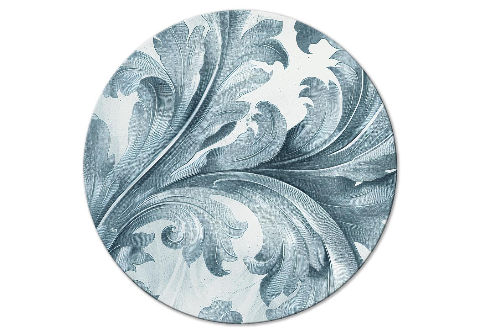 Round Canvas Print - Stone Baroque Ornaments in Light Shades of Gray-Blue