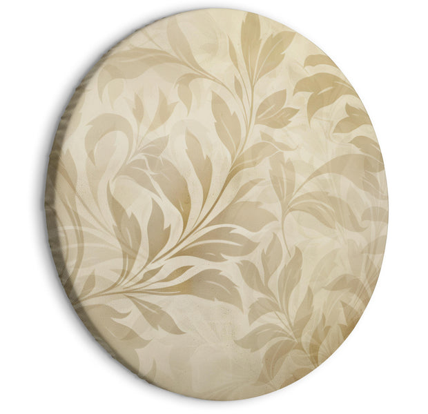 Round Canvas Print - Botanical Motif with Leaves and Vines in Sand Colors