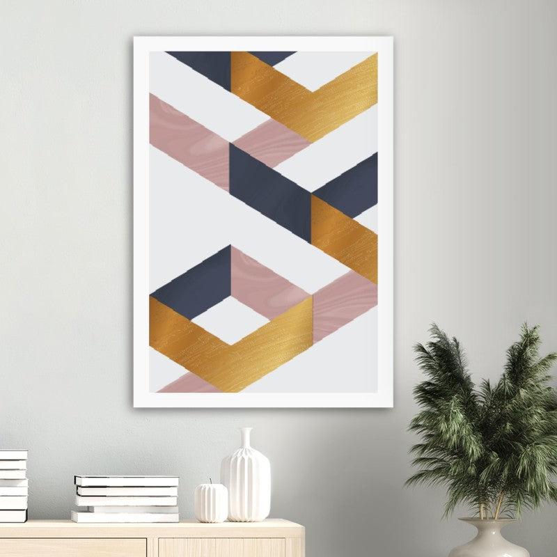 Marble Blush Dark Blue Gold Geometric Poster 01