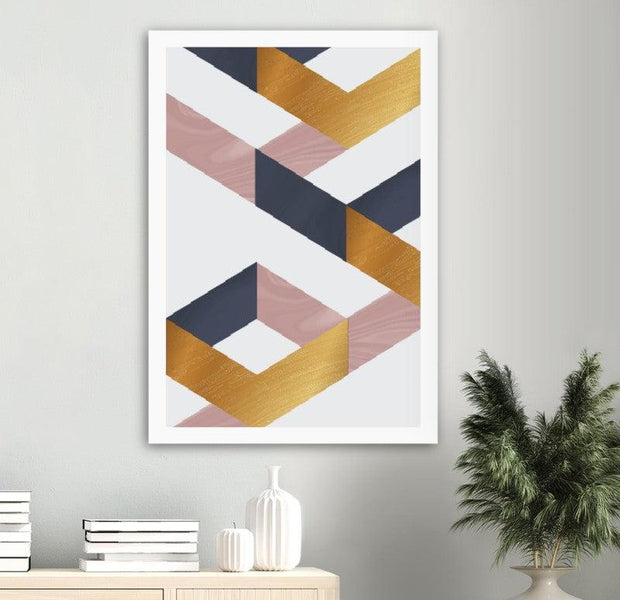 Marble Blush Dark Blue Gold Geometric Poster 01