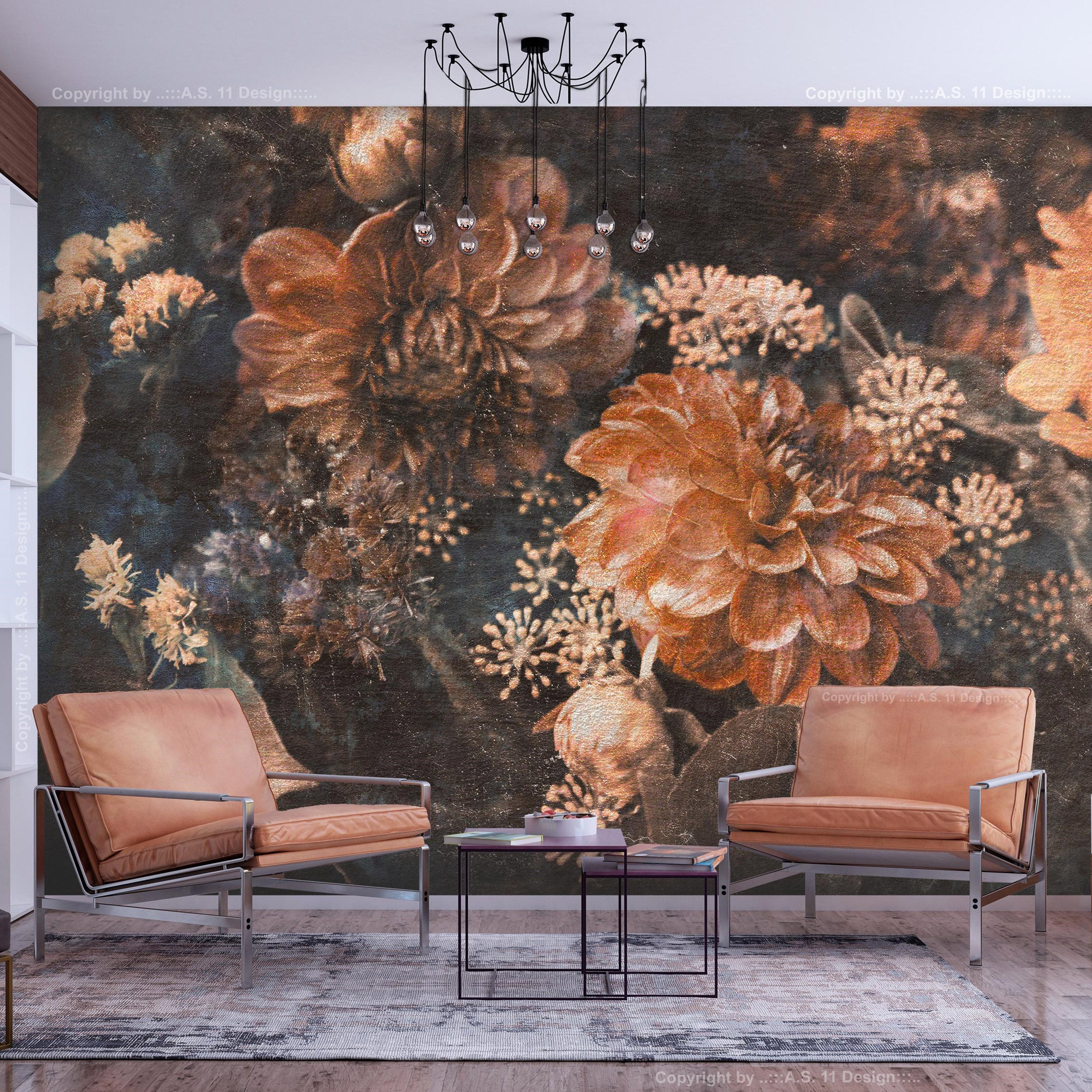 Floral Wallpaper Wall Mural - Warm Retro Flowers