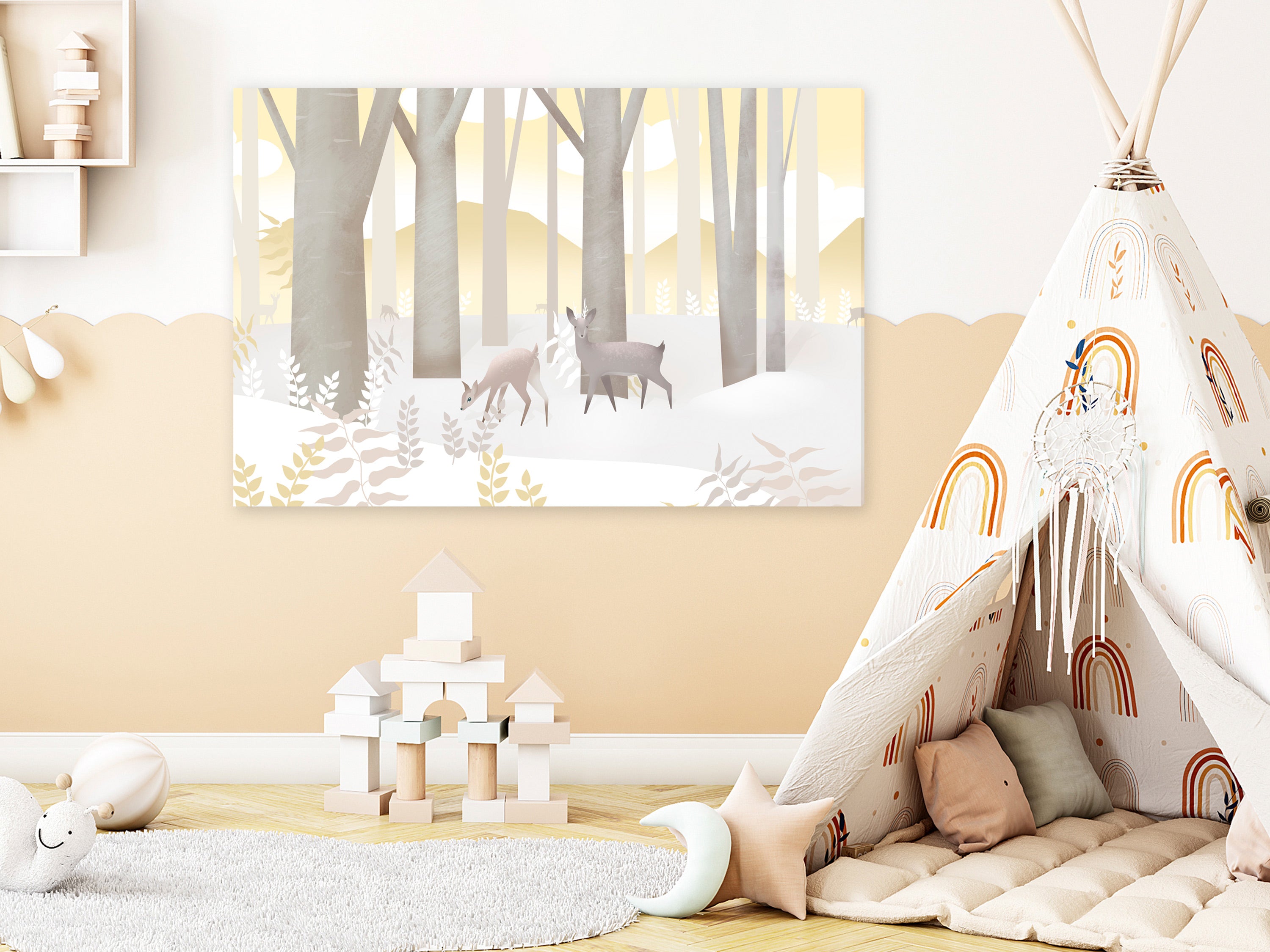 Cartoon Canvas Wall Art - Fairytale Forest Gold