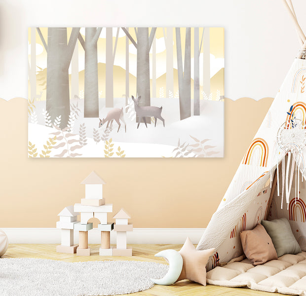 Cartoon Canvas Wall Art - Fairytale Forest Gold