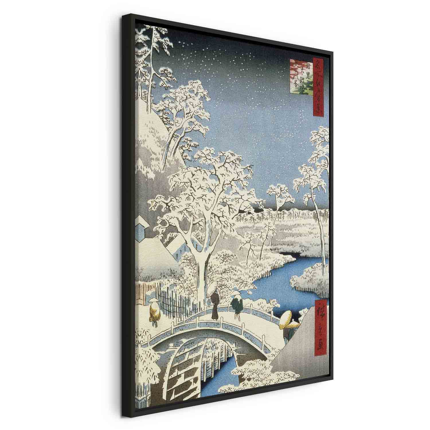 Floating Framed Canvas Art - Meguro Drum Bridge and Sunset Hill - Utagawa Hiroshige