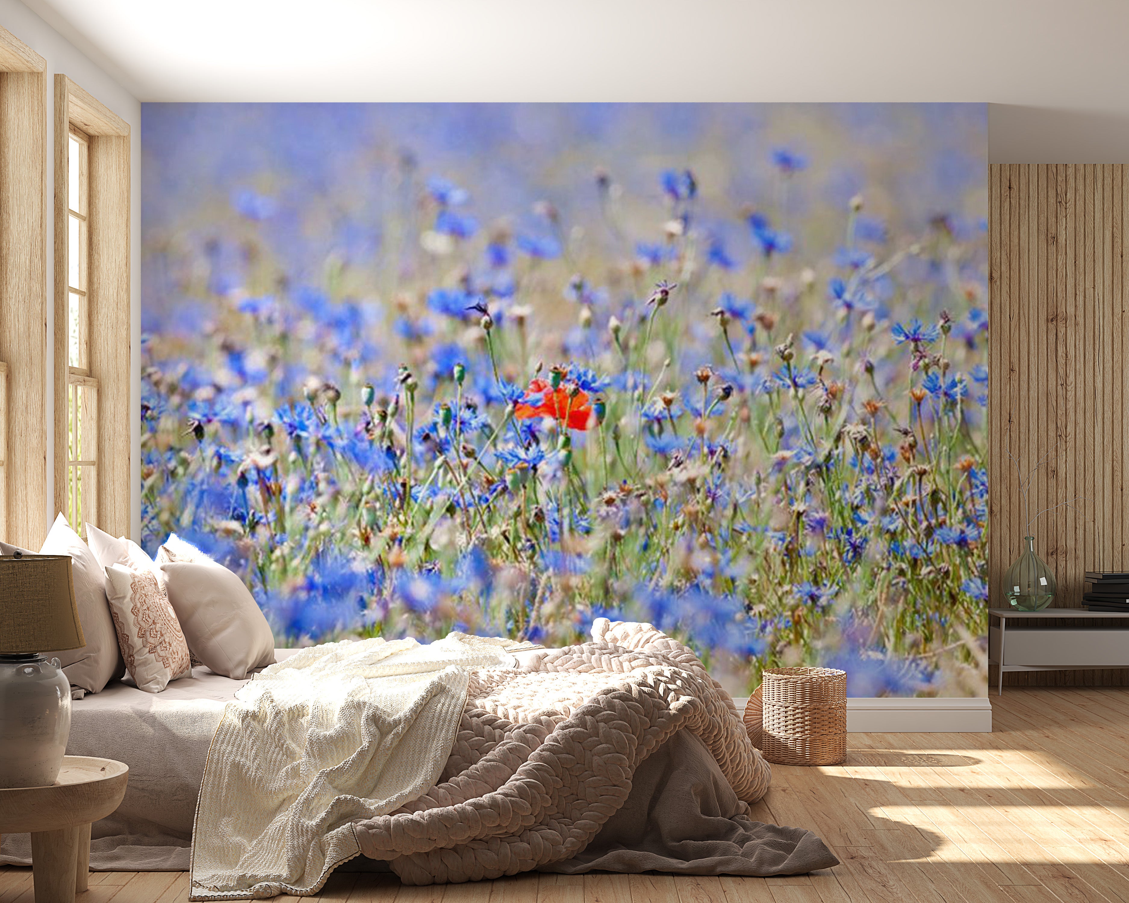 Floral Wallpaper Wall Mural - A Field Of Sky Blue Flowers