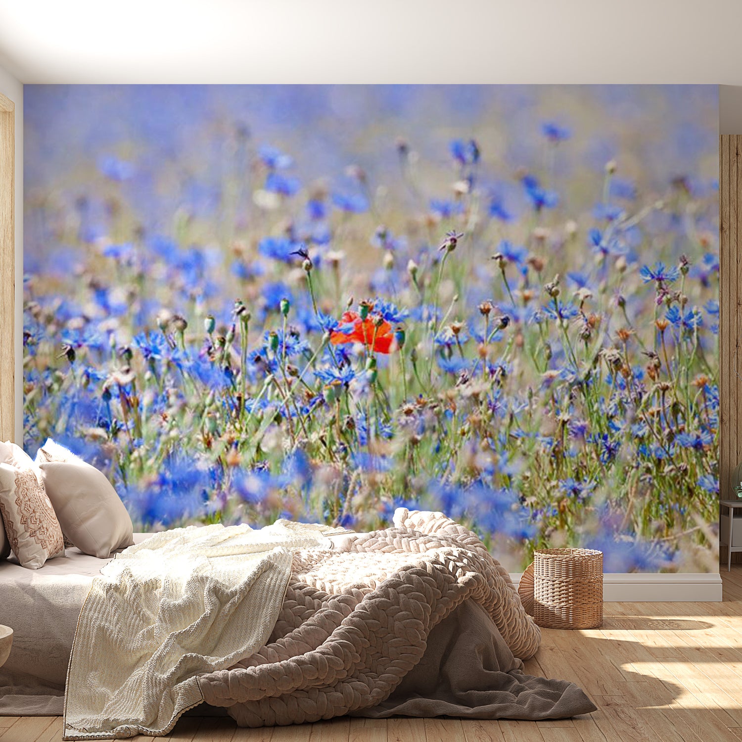 Floral Wallpaper Wall Mural - A Field Of Sky Blue Flowers