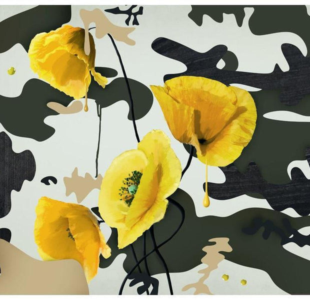 Floral Wallpaper Wall Mural - Abstract Yellow Flowers