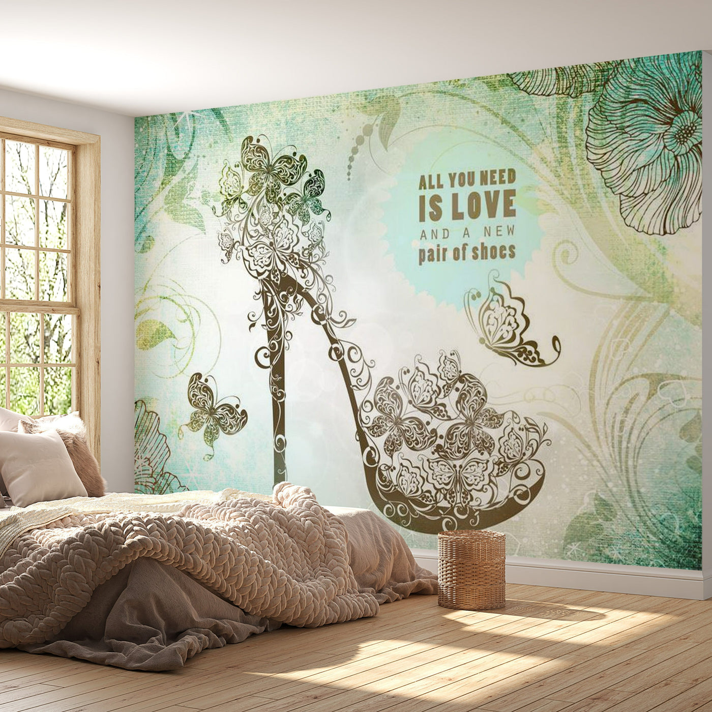 Floral Wallpaper Wall Mural - All You Need Is A New Pair Of Shoes