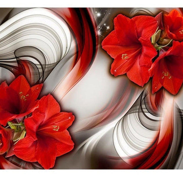 Floral Wallpaper Wall Mural - Red Amaryllis