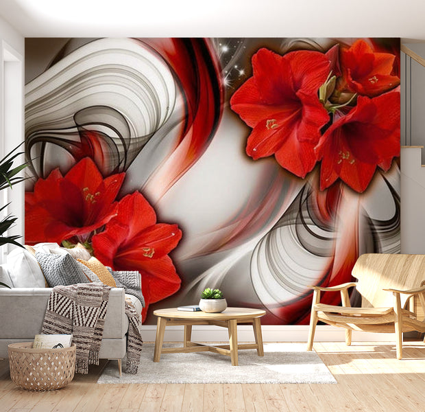 Floral Wallpaper Wall Mural - Red Amaryllis