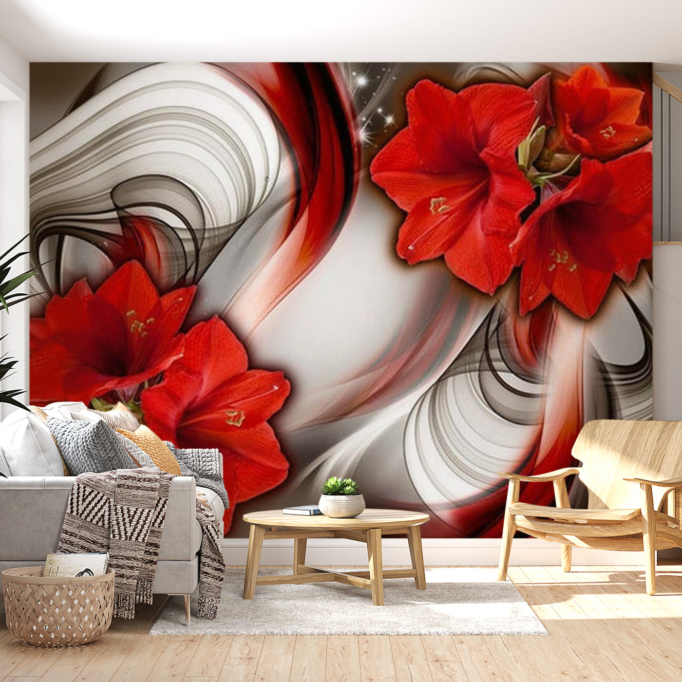 Floral Wallpaper Wall Mural - Red Amaryllis