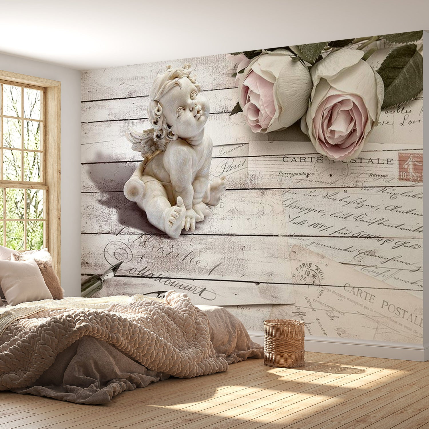 Floral Wallpaper Wall Mural - Angel Letter