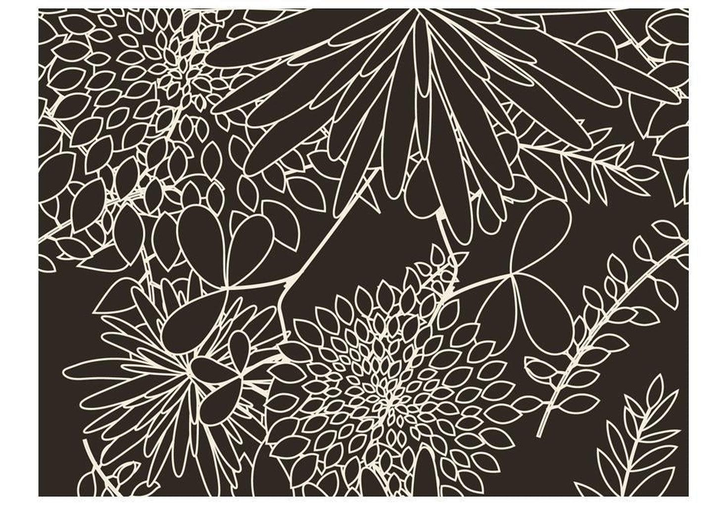 Floral Wallpaper Wall Mural - Black And White Floral Background