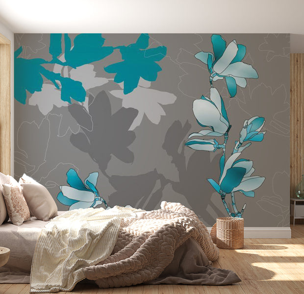 Floral Wallpaper Wall Mural - Blue Magnolias