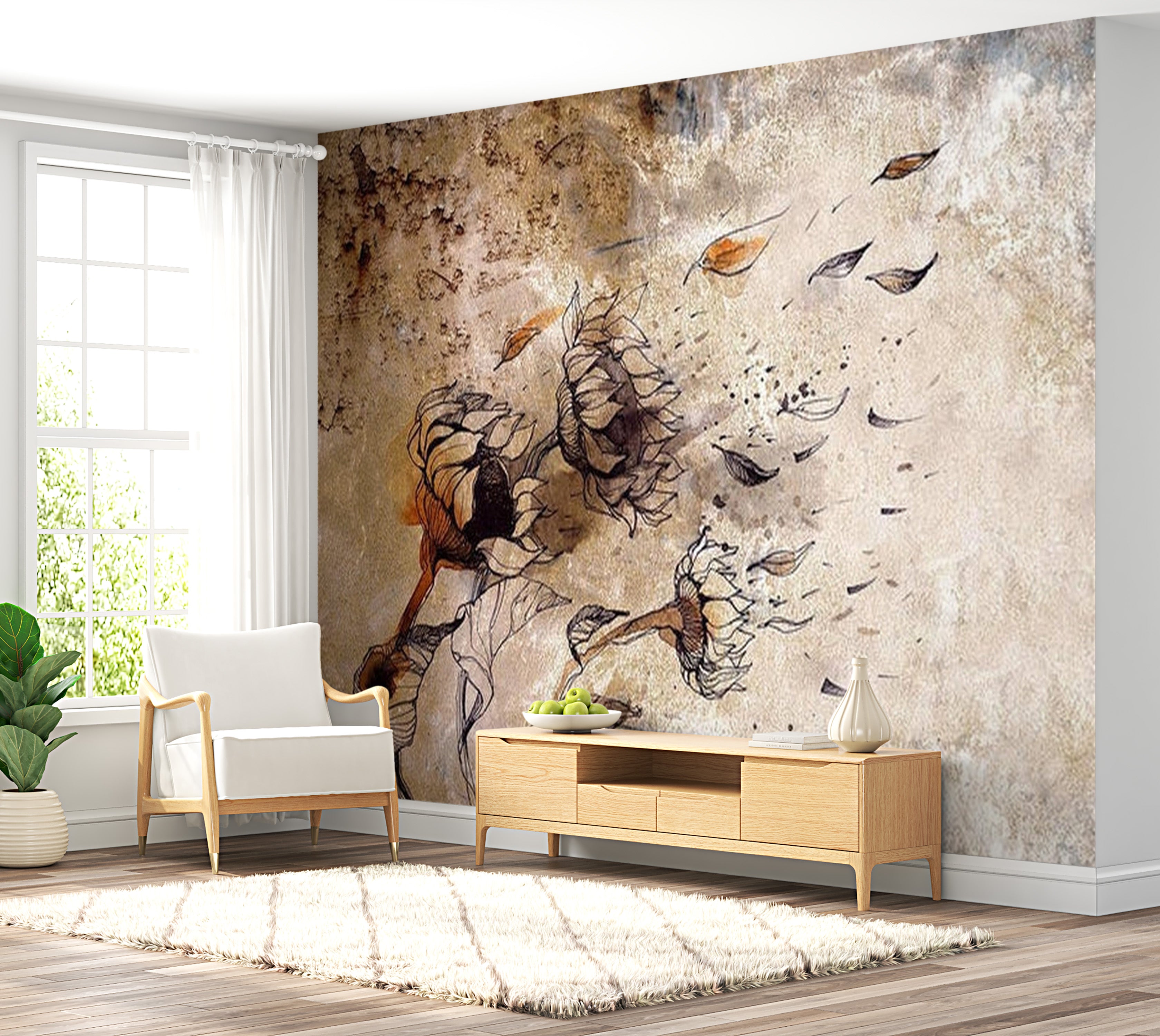 Floral Wallpaper Wall Mural - Breath Of Wind