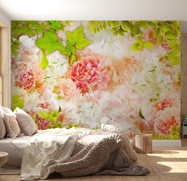 Floral Wallpaper Wall Mural - Bright Peonies