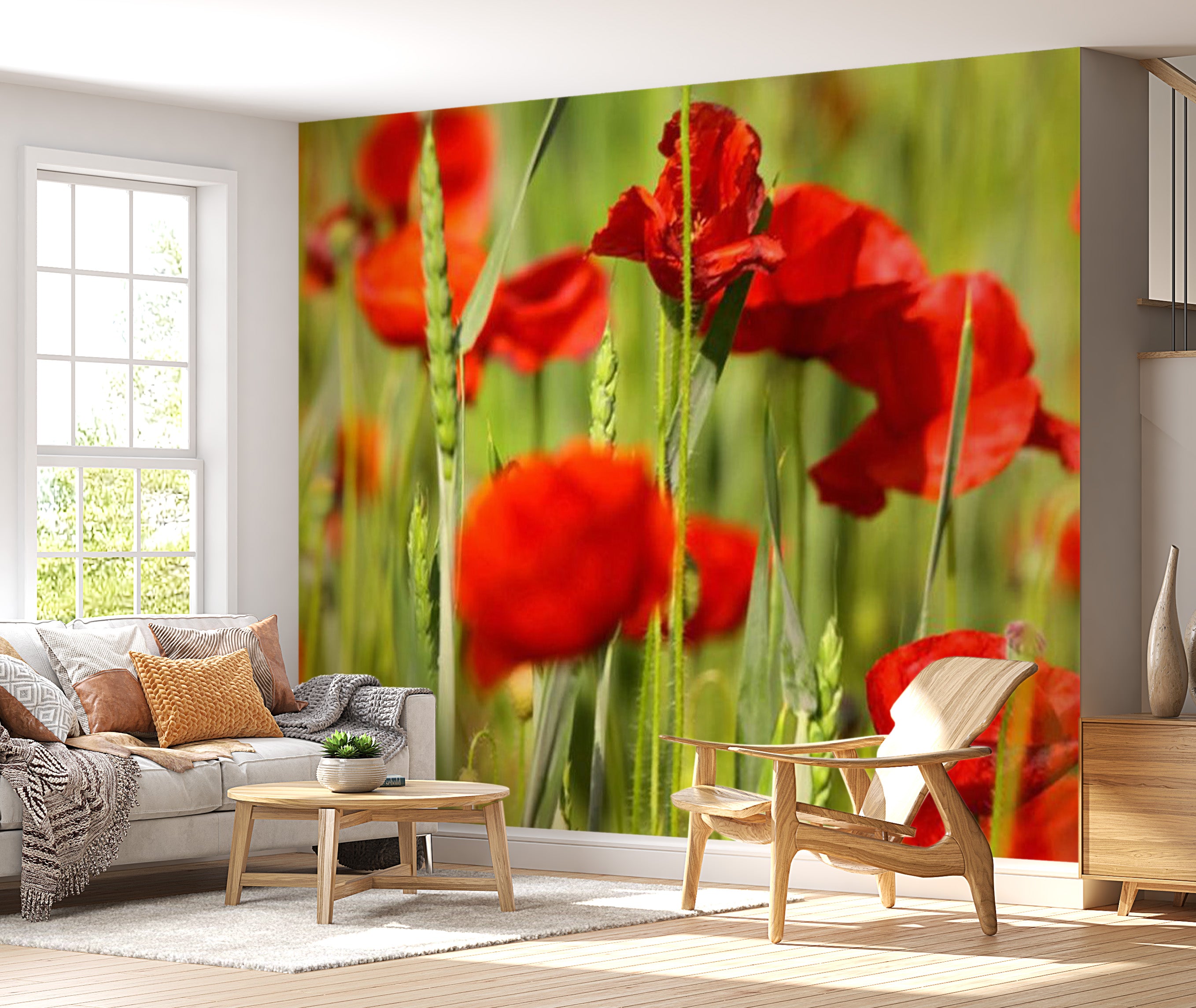 Floral Wallpaper Wall Mural - Cereal Field With Poppies