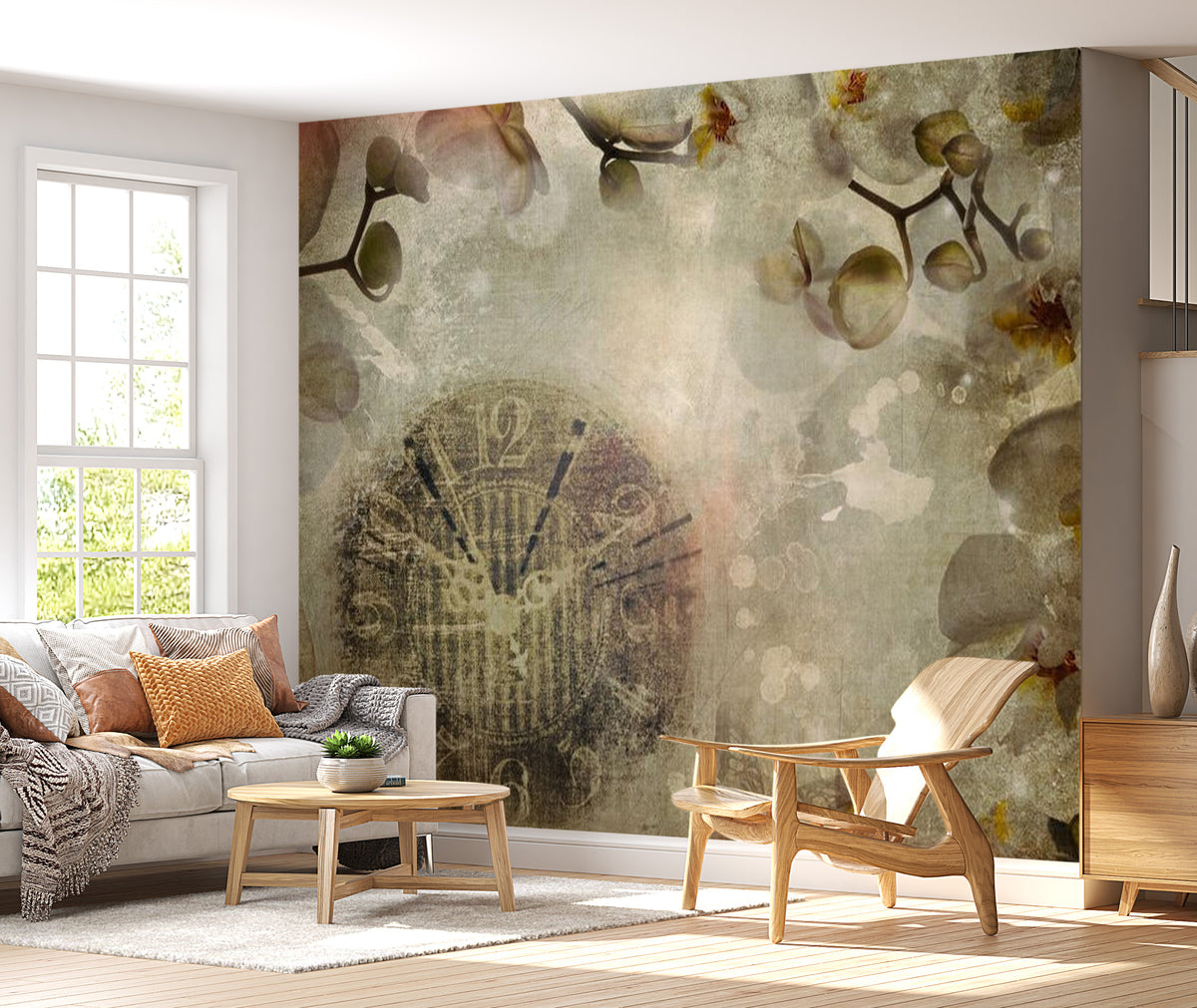 Floral Wallpaper Wall Mural - Clock Vintage – Tiptophomedecor