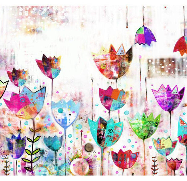 Floral Wallpaper Wall Mural - Colorful Tulips