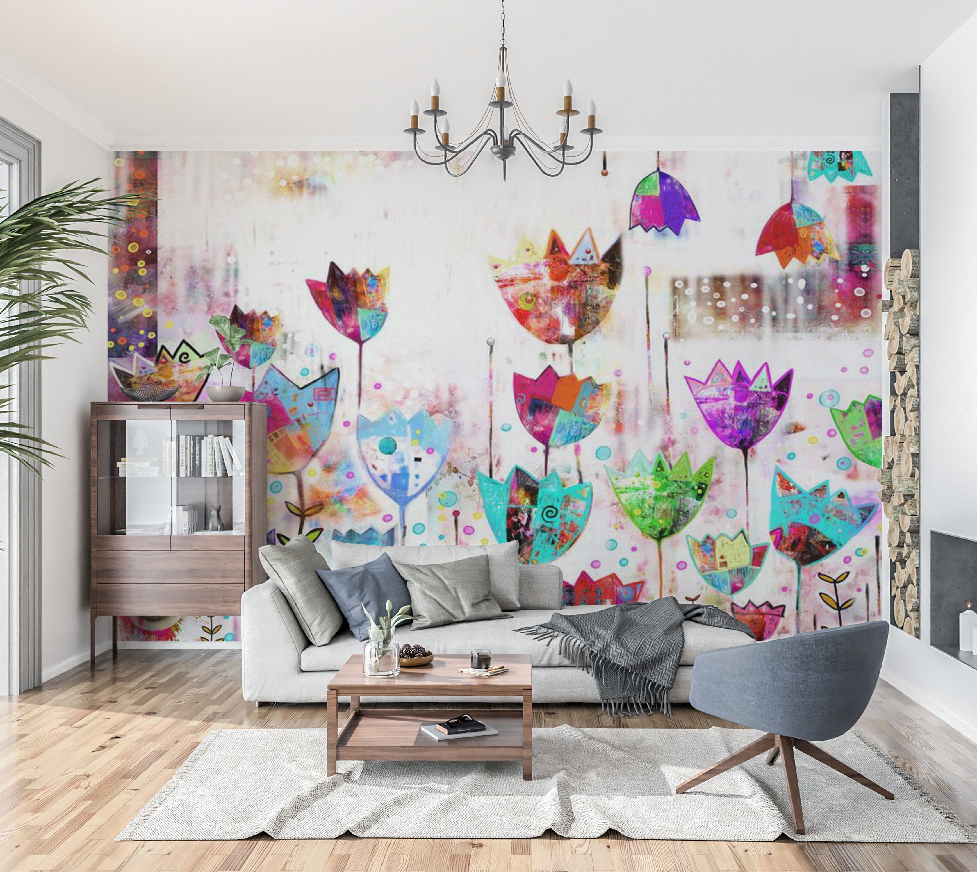 Floral Wallpaper Wall Mural - Colorful Tulips
