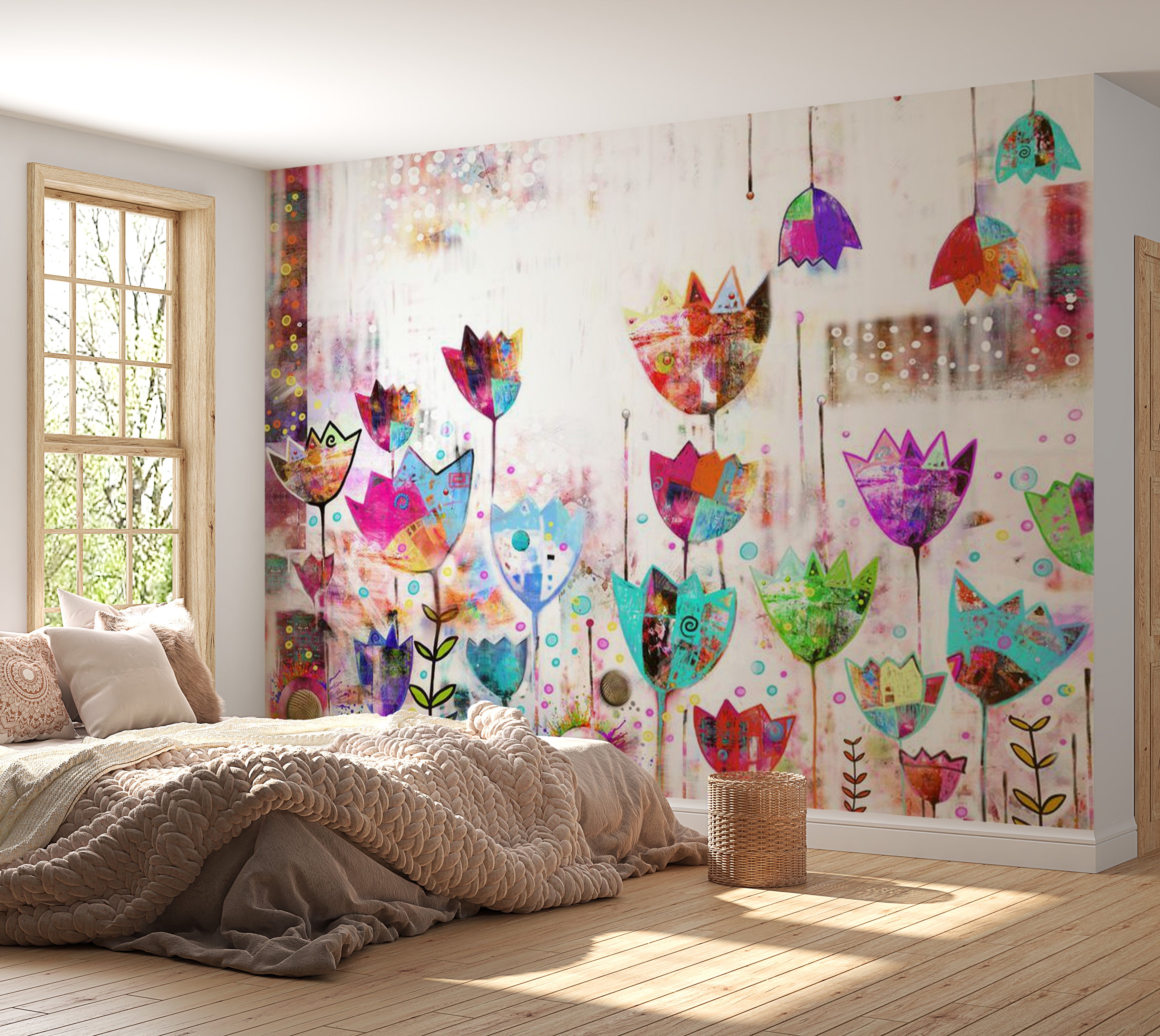 Floral Wallpaper Wall Mural - Colorful Tulips