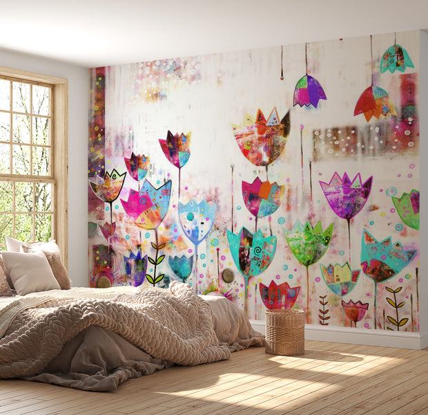 Floral Wallpaper Wall Mural - Colorful Tulips