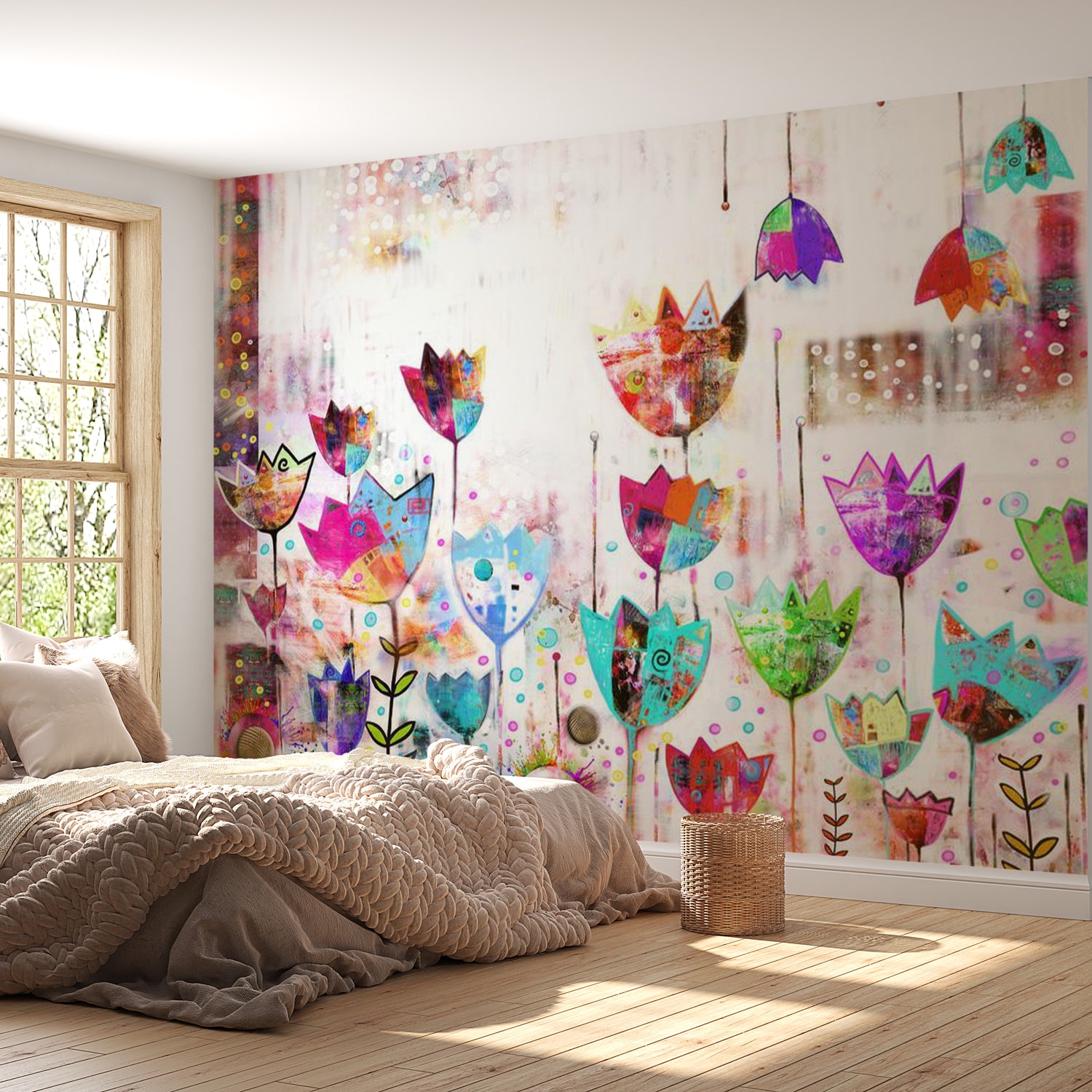 Floral Wallpaper Wall Mural - Colorful Tulips