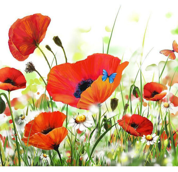 Floral Wallpaper Wall Mural - Country Poppies