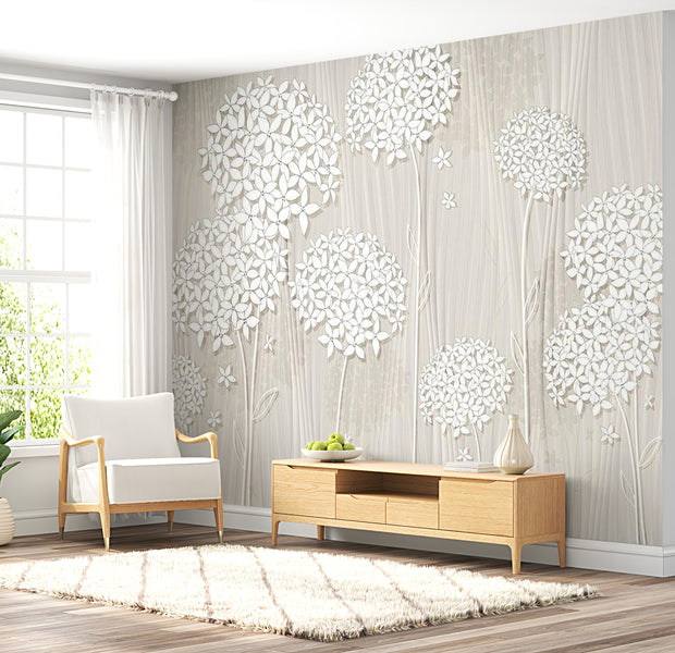 Floral Wallpaper Wall Mural - Creamy Flowers