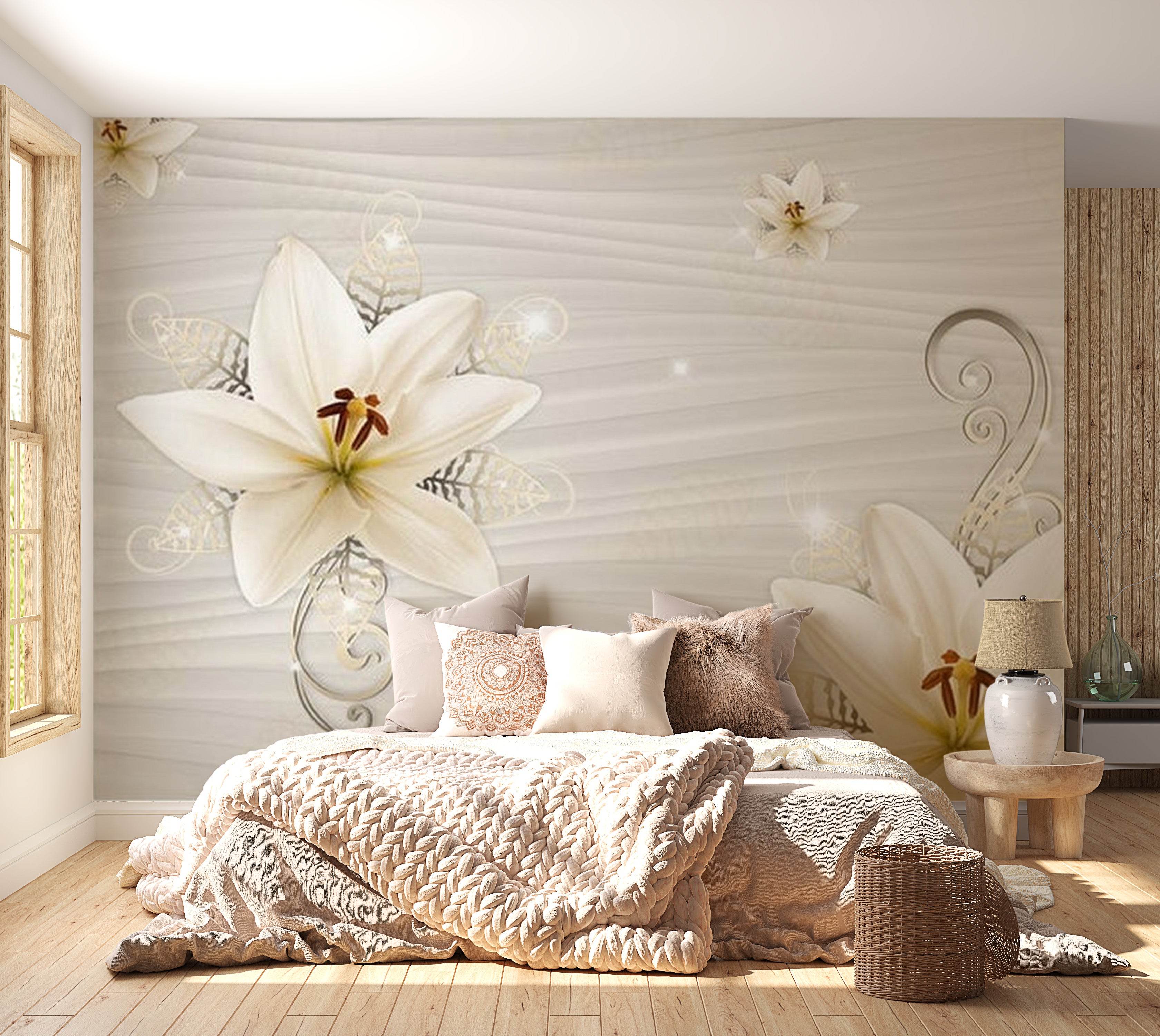 Floral Wallpaper Wall Mural - Creamy Illusion