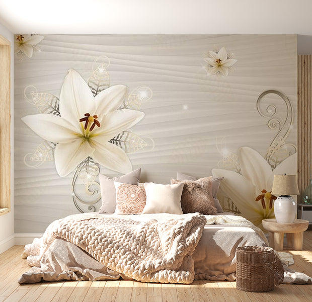 Floral Wallpaper Wall Mural - Creamy Illusion