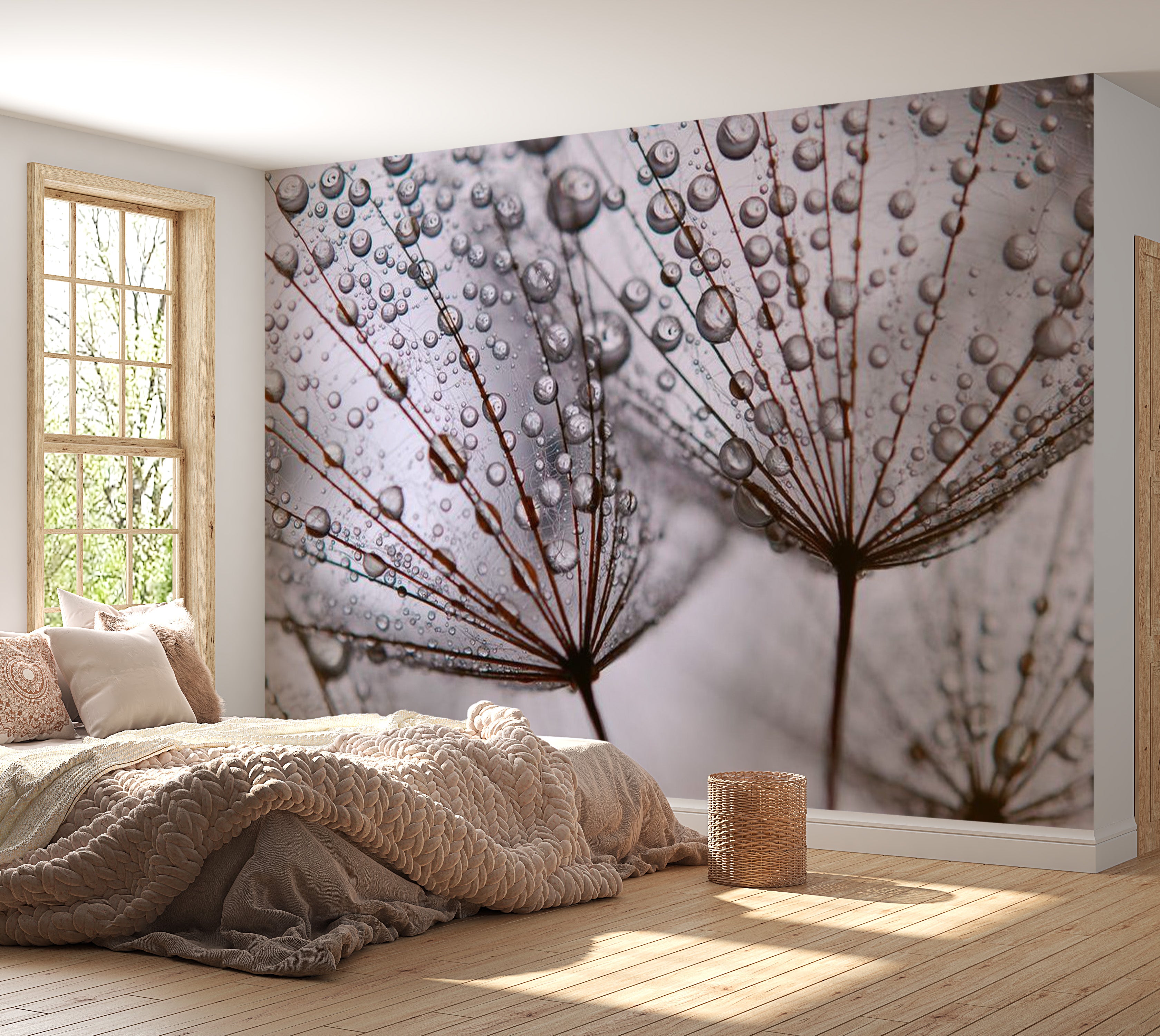 Floral Wallpaper Wall Mural - Dandelion And Morning Dew