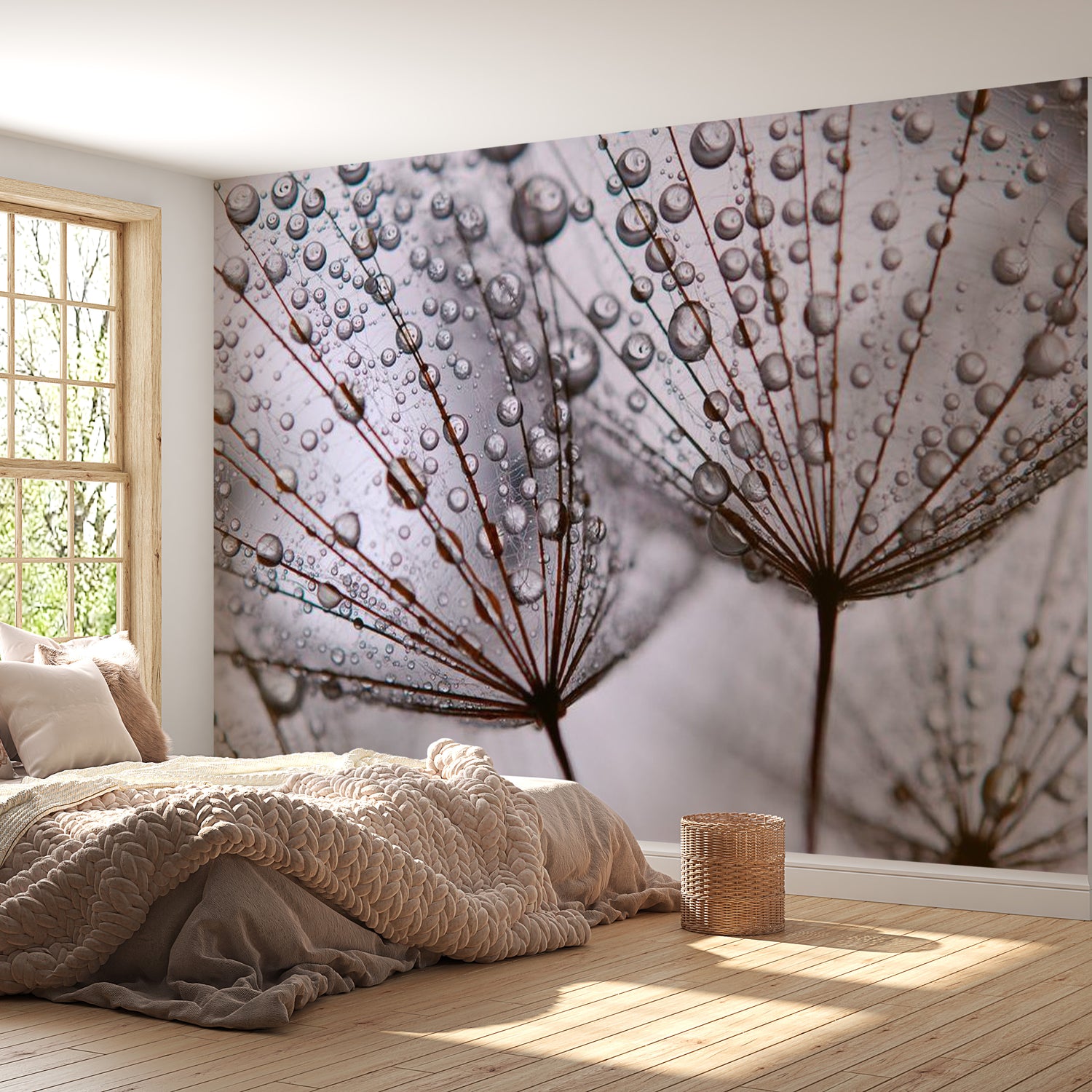 Floral Wallpaper Wall Mural - Dandelion And Morning Dew