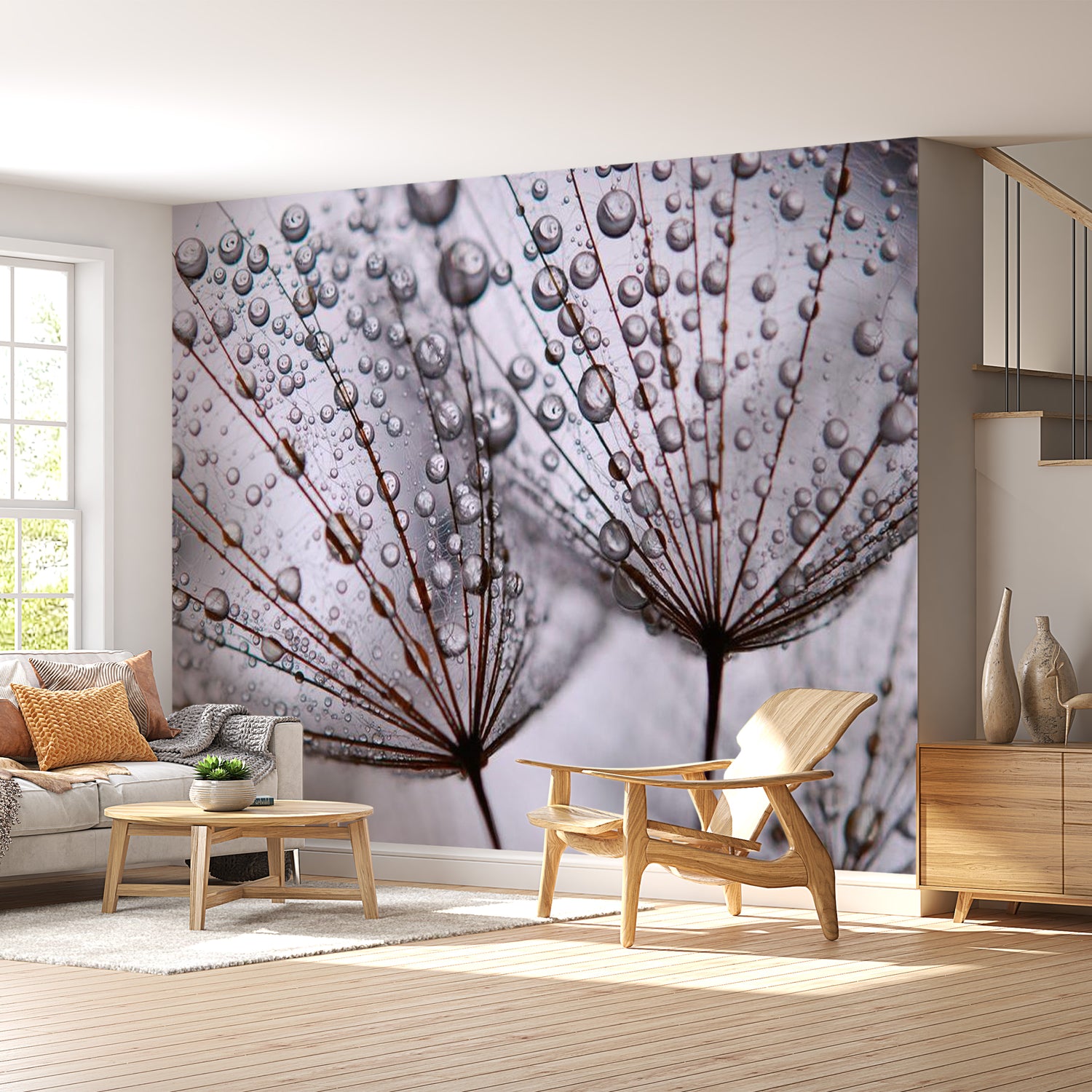 Floral Wallpaper Wall Mural - Dandelion And Morning Dew