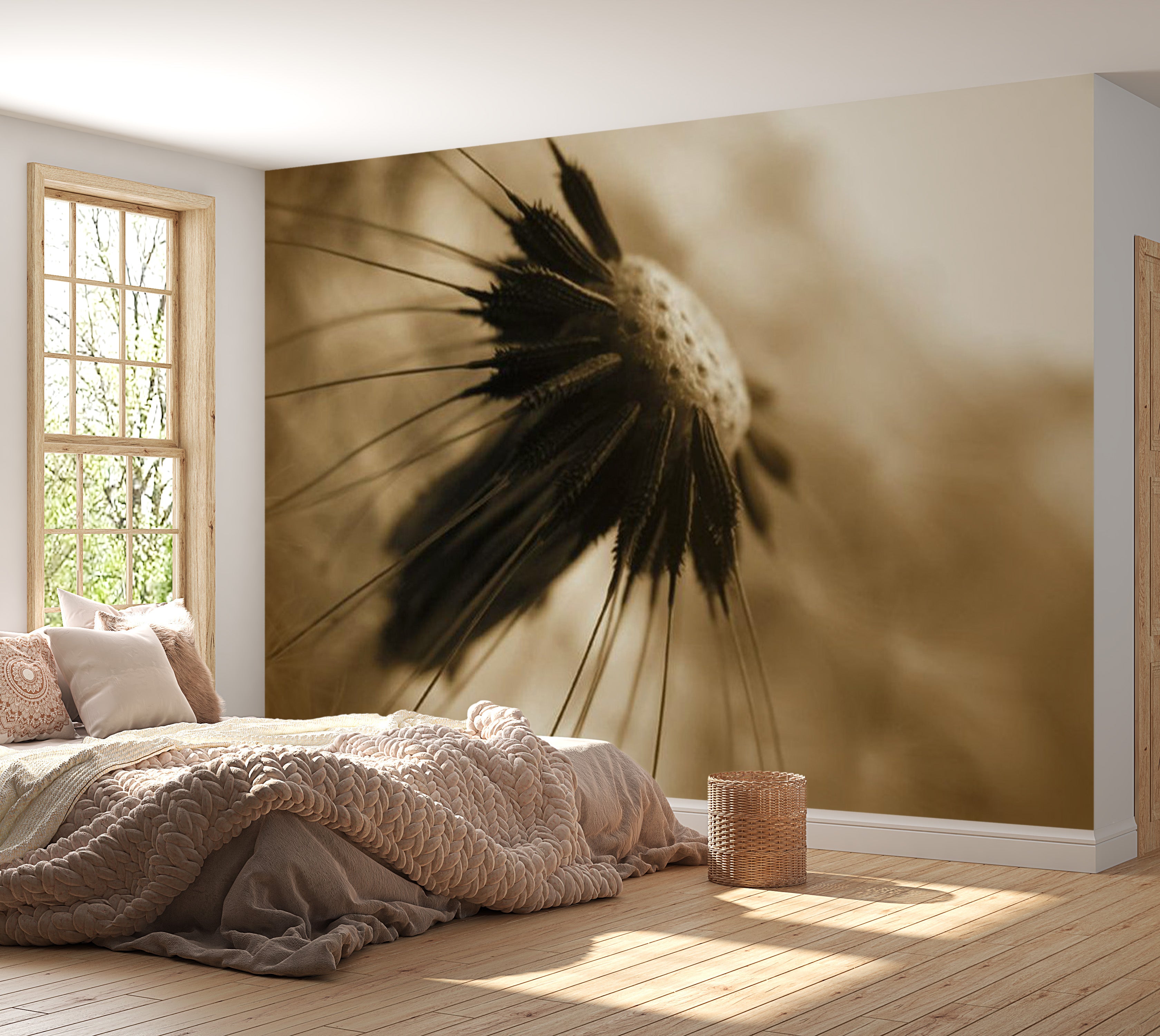 Floral Wallpaper Wall Mural - Dandelion in Sepia