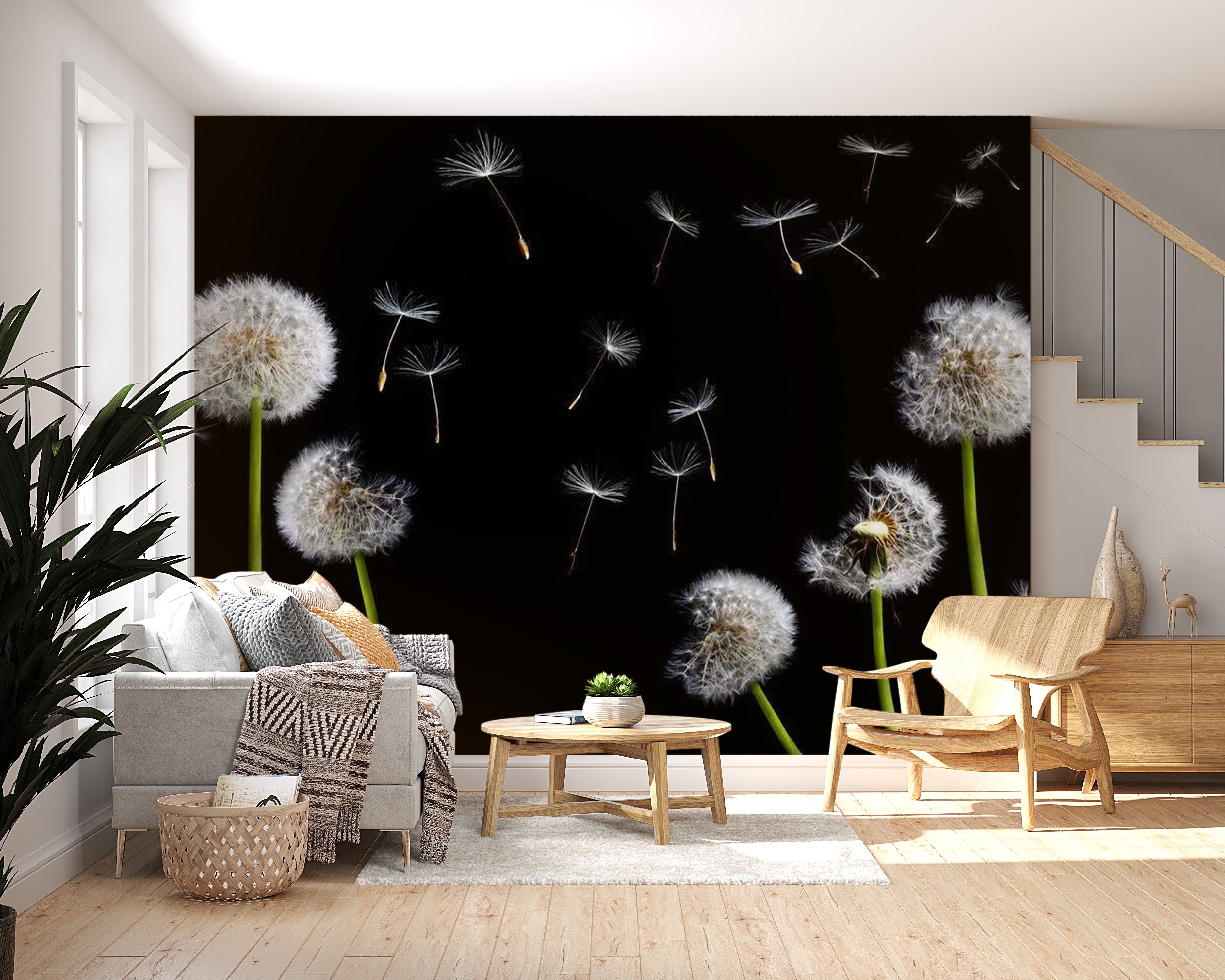 Floral Wallpaper Wall Mural - Dandelions In The Wind