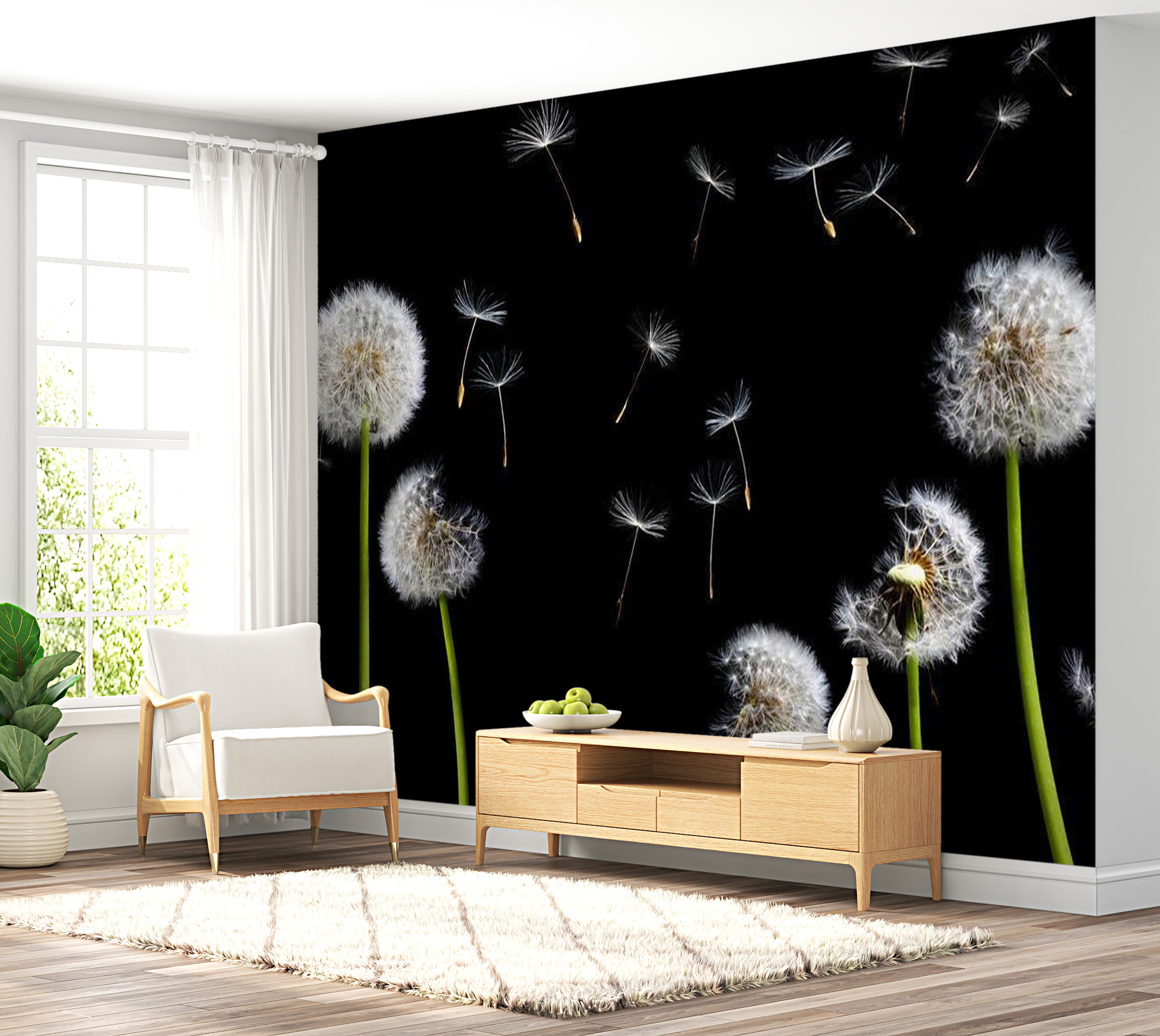 Floral Wallpaper Wall Mural - Dandelions In The Wind