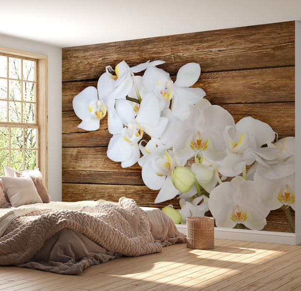 Floral Wallpaper Wall Mural - Delicacy On Wood