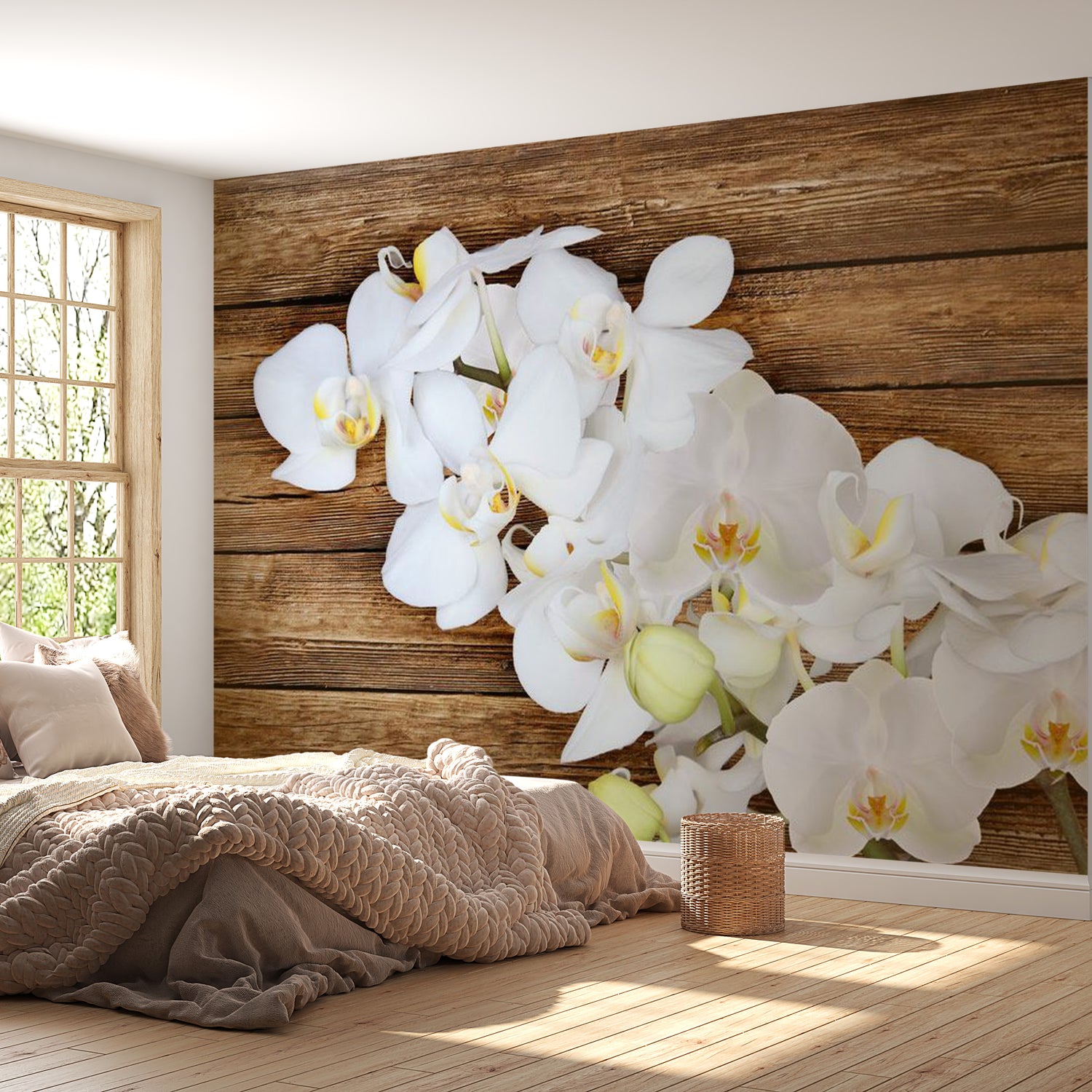 Floral Wallpaper Wall Mural - Delicacy On Wood