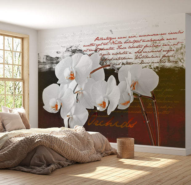 Floral Wallpaper Wall Mural - Orchid Text
