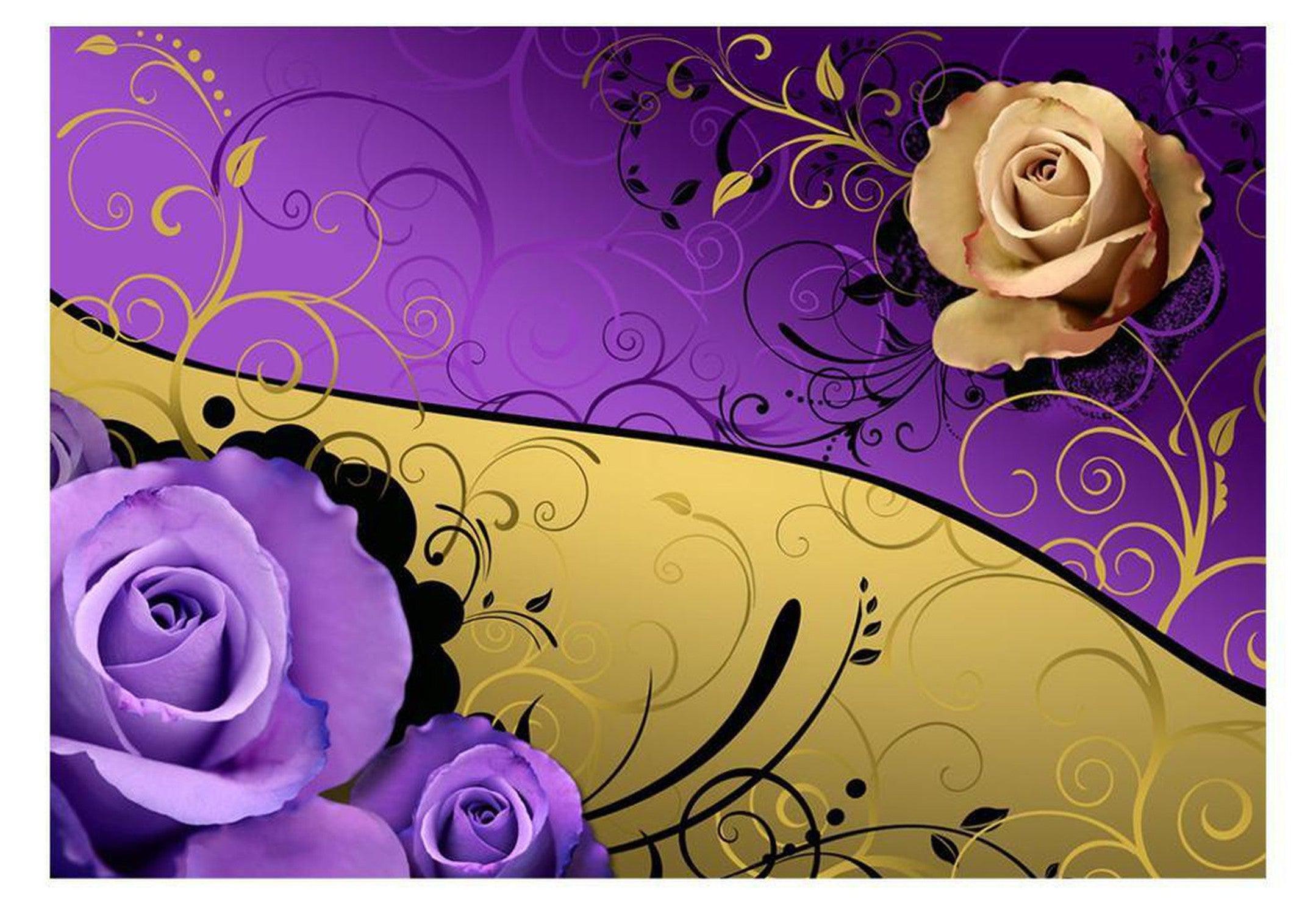 Floral Wallpaper Wall Mural - Purple Rose