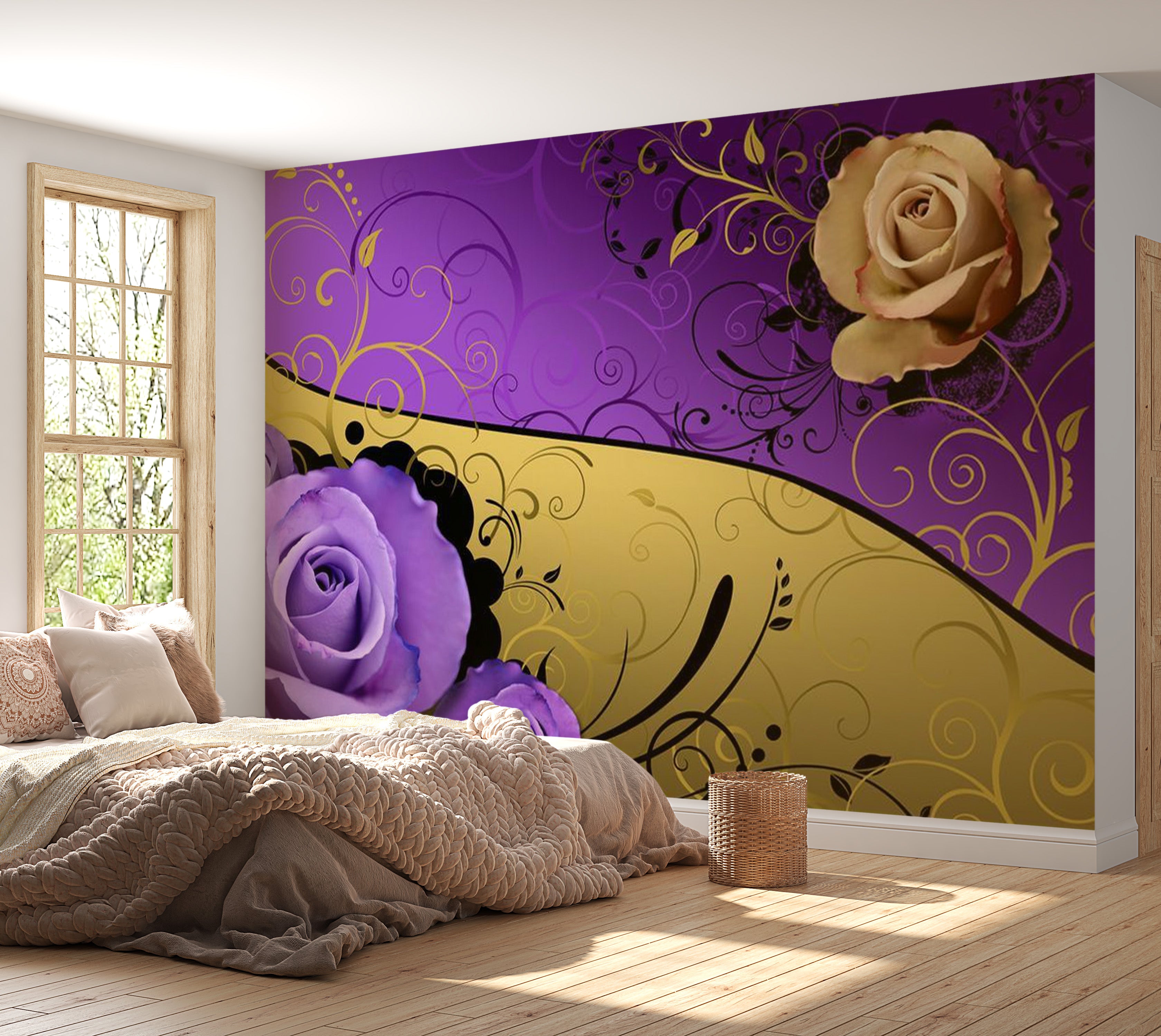 Floral Wallpaper Wall Mural - Purple Rose